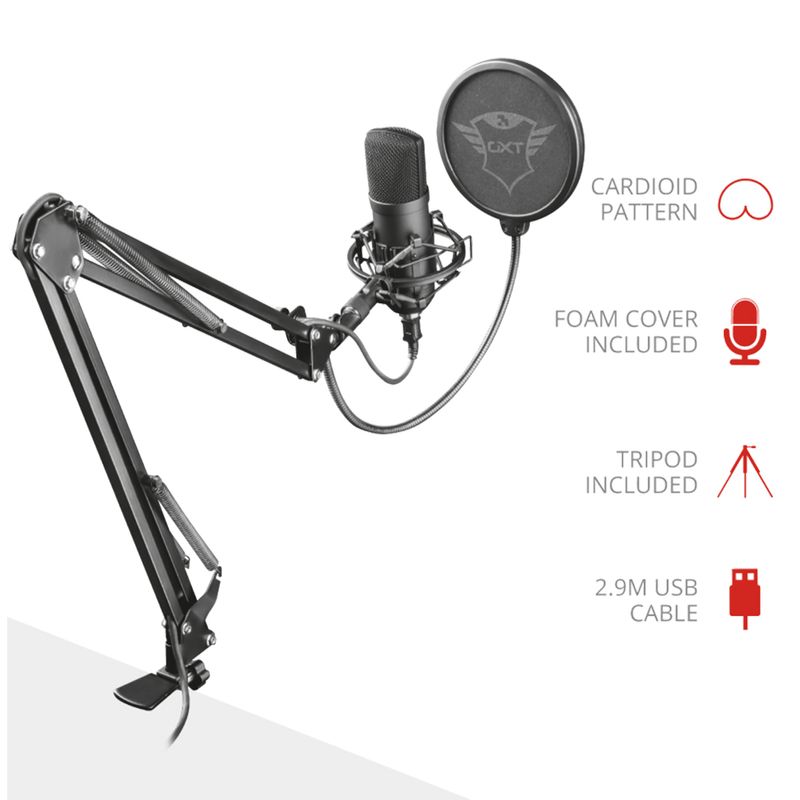Microfono Trust Gxt 252 + Emita Streaming con Brazo Ajustable